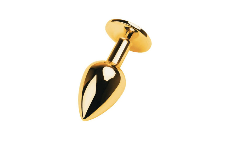 Gold Metal Anal Plug w Black Tourmaline Gem Small
