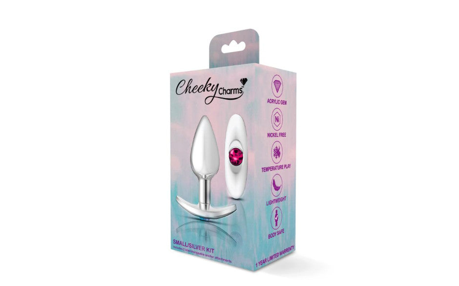 Cheeky Charms Silver Anchor Butt Plug w Clear and Teal Jewel Kit