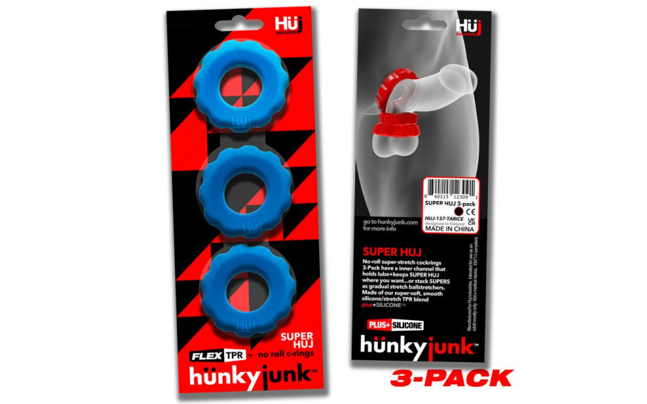 Super Hunkyjunk 3 Pc Cockrings Teal Ice