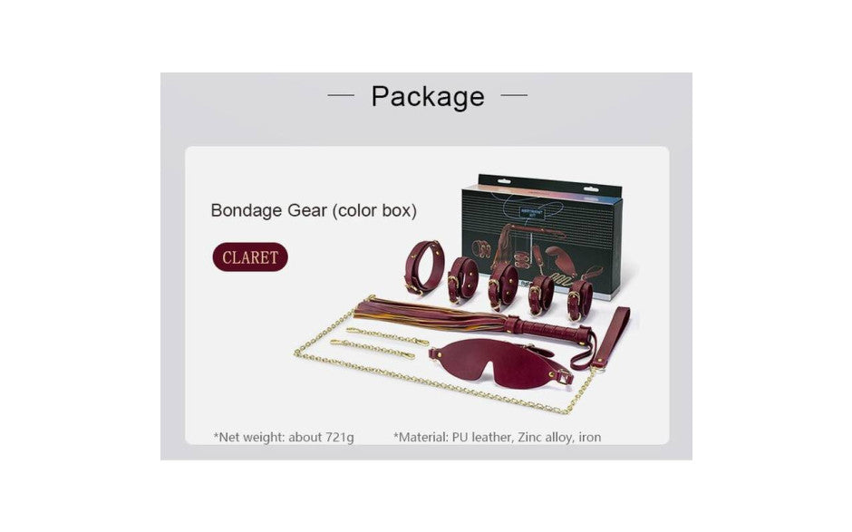 8 Pc Deluxe Bondage Play Kit Burgundy Gold