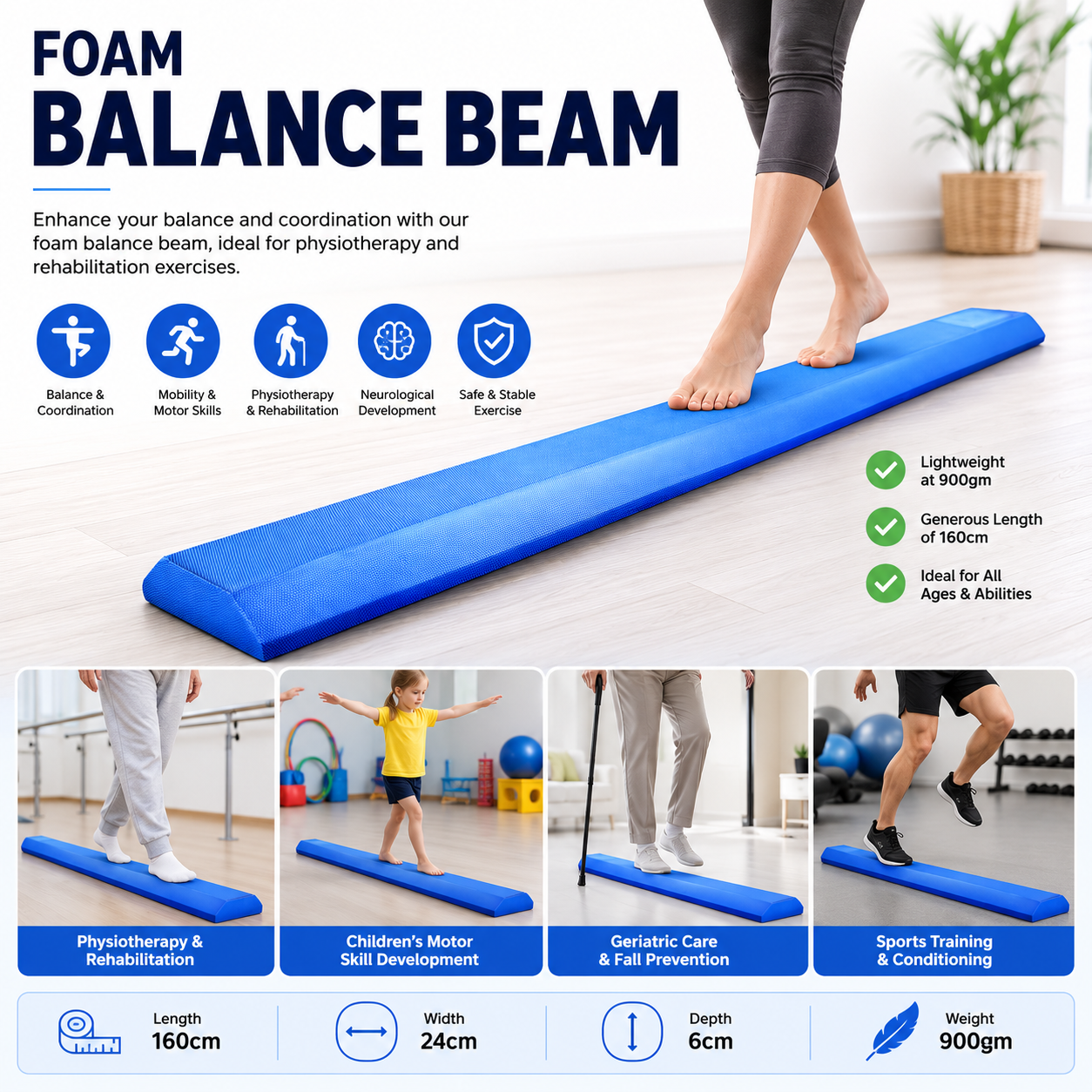 Foam Balance Beam for Physiotherapy and Rehabilitation