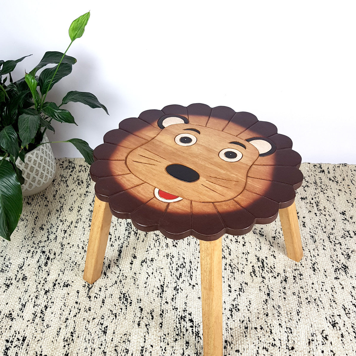 Lion Kids Table Set with 2 Chairs – Handmade Solid Hardwood