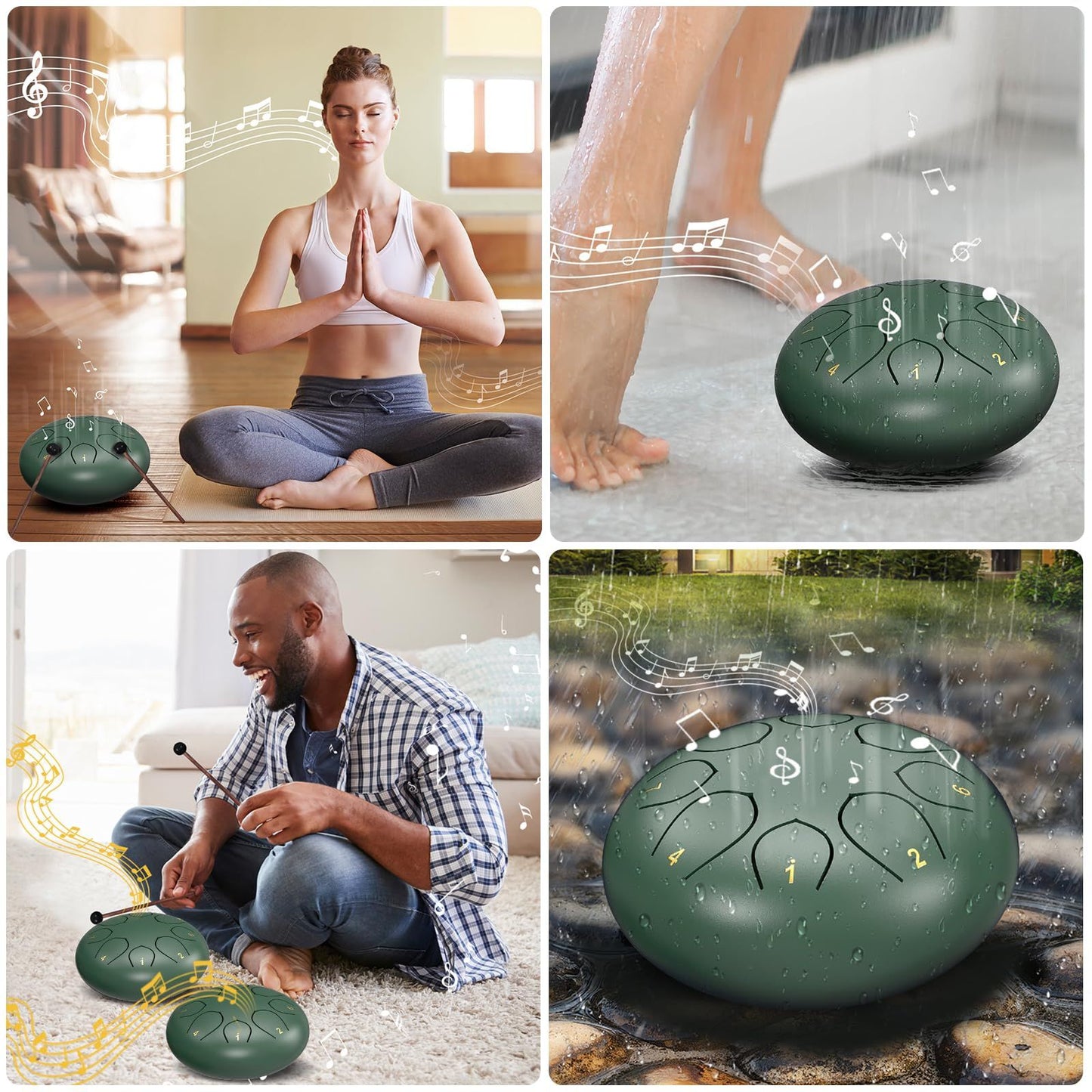 Outdoor Rain Drum 6 Inch Steel Tongue Chakra Drum 8 Notes Meditation Instrument Green