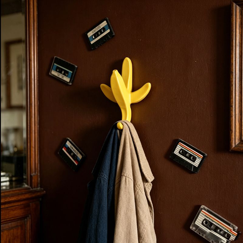 3D-printed banana wall hooks, home decor, yellow.