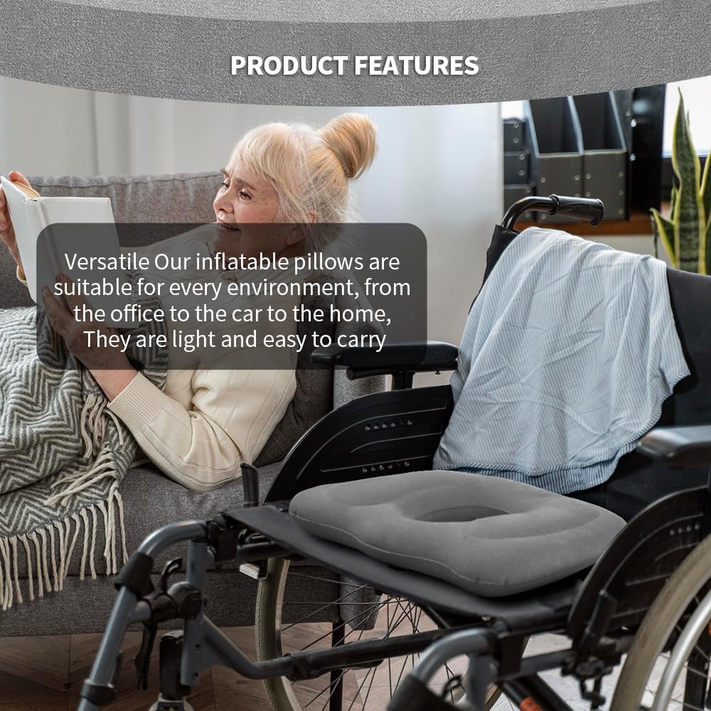 Inflatable Donut Cushion for Tailbone Pain Relief - Orthopedic Hemorrhoid & Sciatica Seat Cushion - Coccyx Cushion for Postpartum, Pregnancy, Office Chair, Car, Wheelchair & Post-Surgical Recovery (Grey)