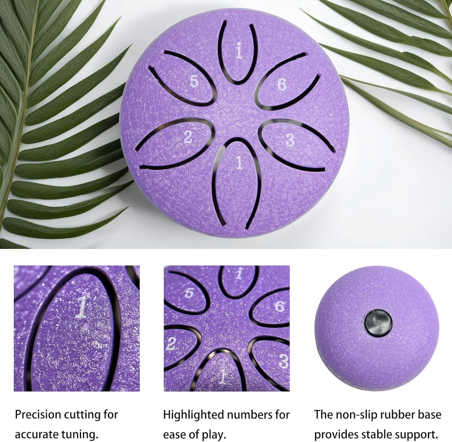 Ethereal Drums - Mini Steel Tongue Drum Kit - for sound healing, meditation and yoga - 3" 6-note - Great for beginners and relaxation - Lavender Purple - Mallets + Tabs + Bag