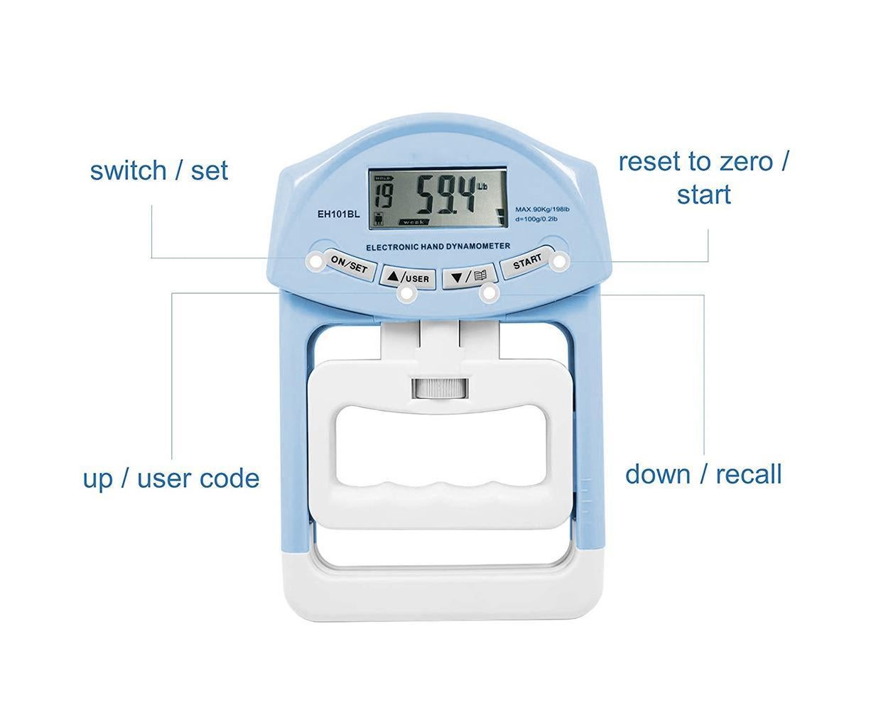 Digital Hand Grip Dynamometer - Auto Capture Grip Strength Meter Blue