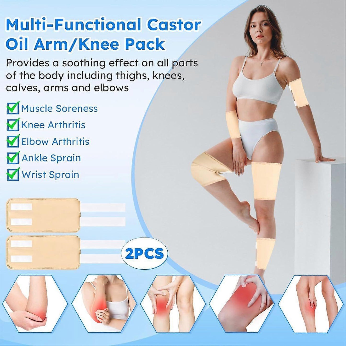 Castor Oil Pack Wrap,10 pcs Reusable Organic Castor Oil Pack Kit with Adjustable