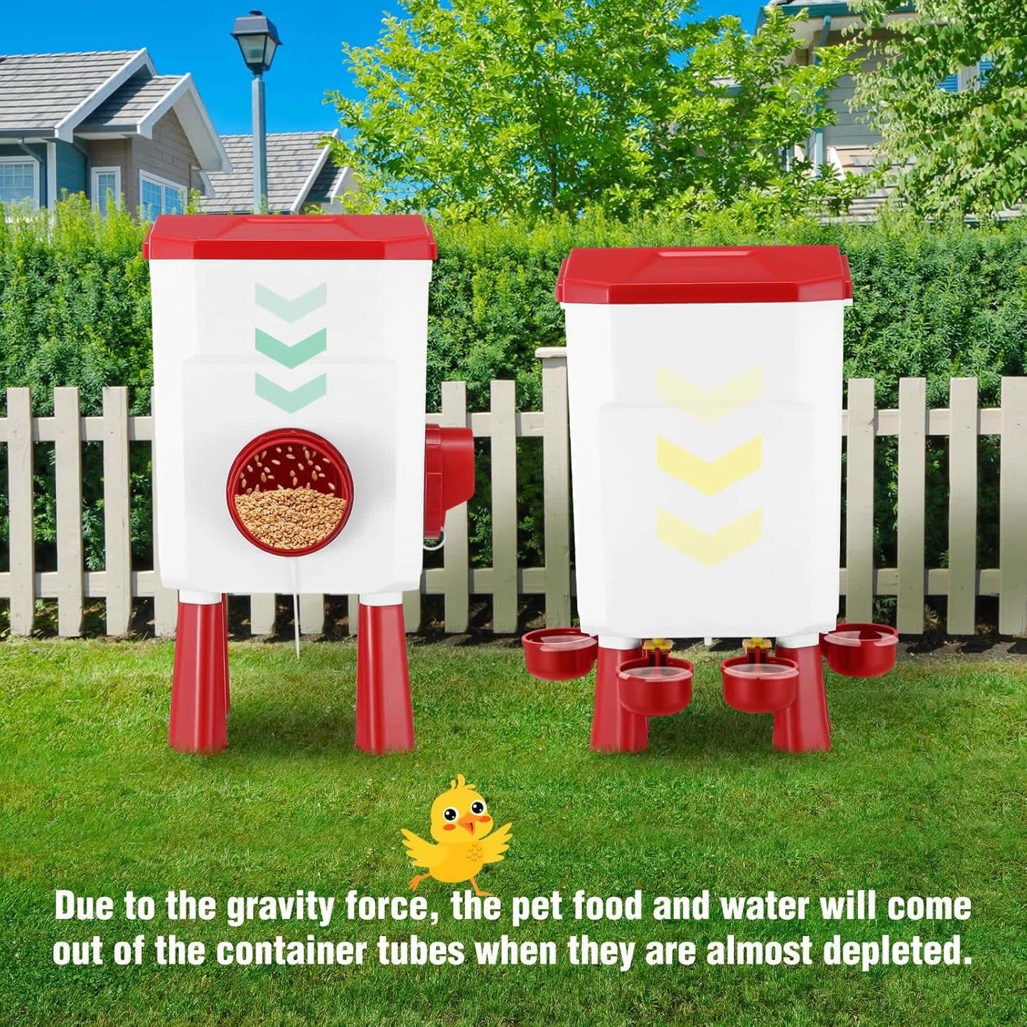 Automatic Chicken Feeder Waterer Set with 8KG Food 7L Water Capacity for Coop, Chickens, Ducks, Quails (Red)