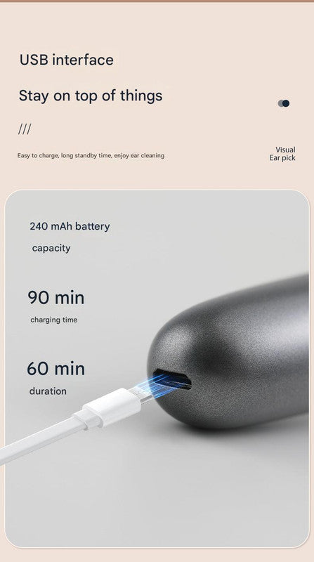 Black Rechargeable Electric Ear Cleaner with LED Light - Safe Wax Removal Tool