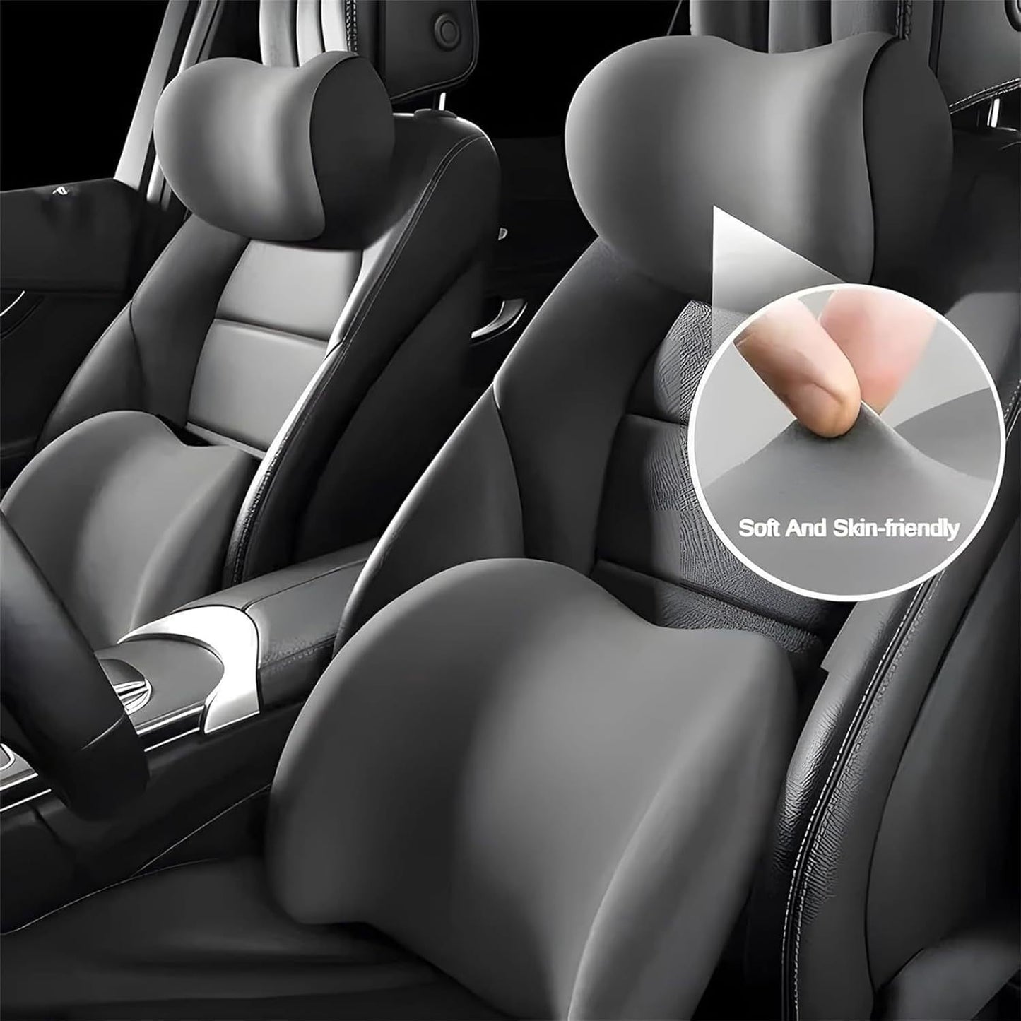 Pink Memory Foam Car Headrest & Lumbar Support Cushion Set