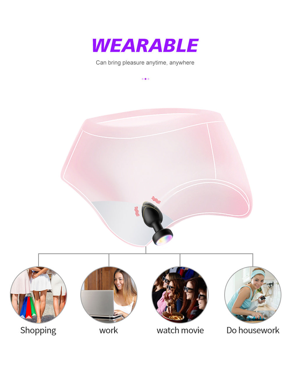 Red LED Vibrating Anal Plug with Remote - 10 Speeds 7 Light Modes Waterproof