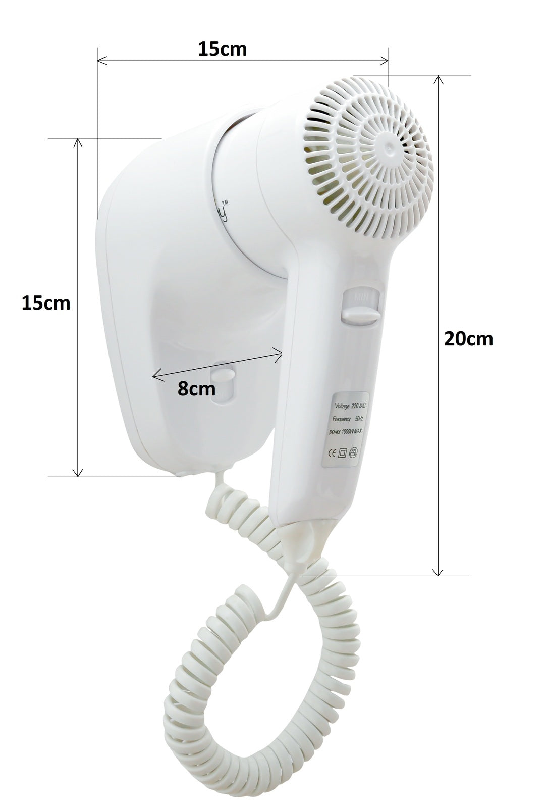Wall Mount Hair Dryer 1200W Commercial Hotel Bathroom - White