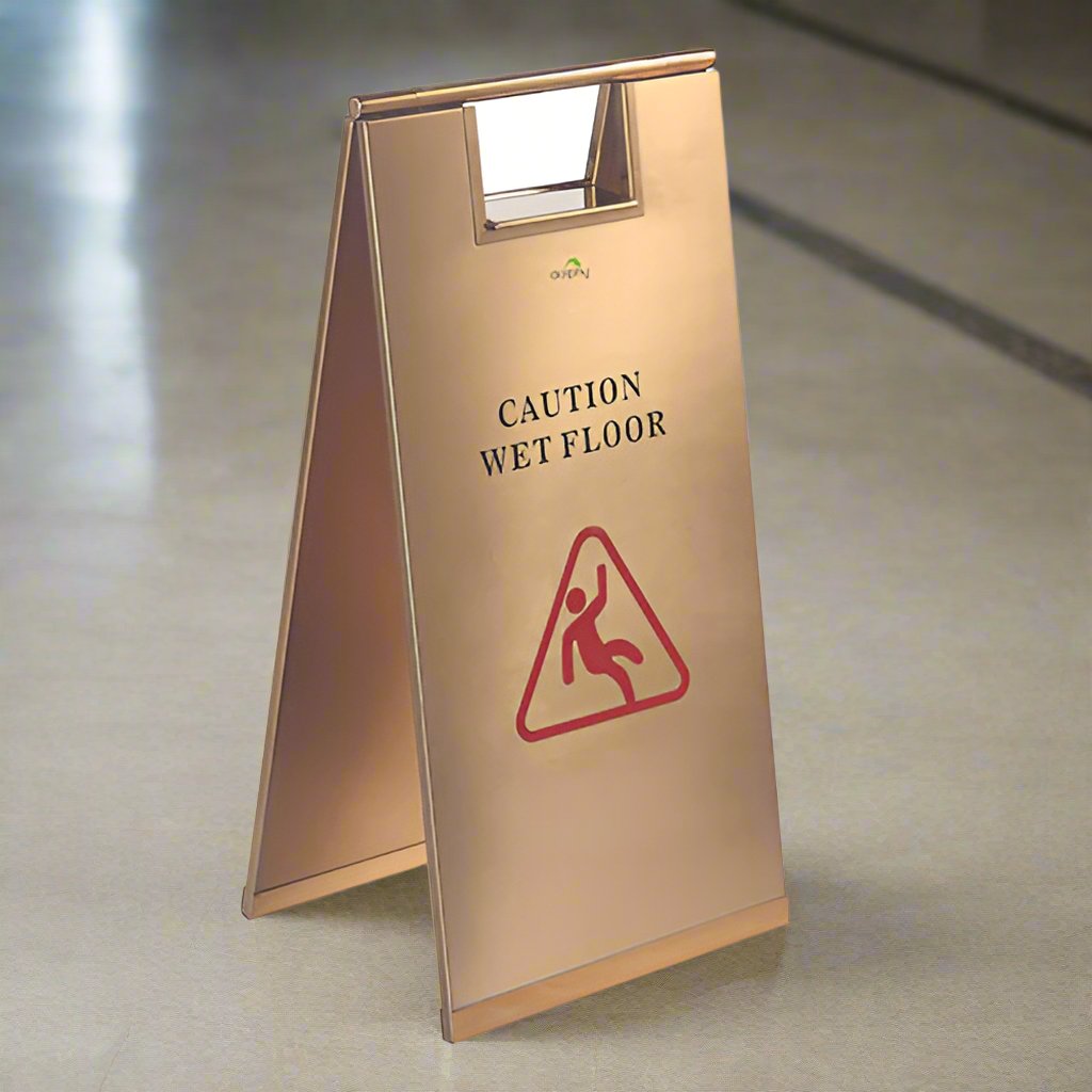 Stainless Steel Wet Floor Sign Gold Finish Safety Caution