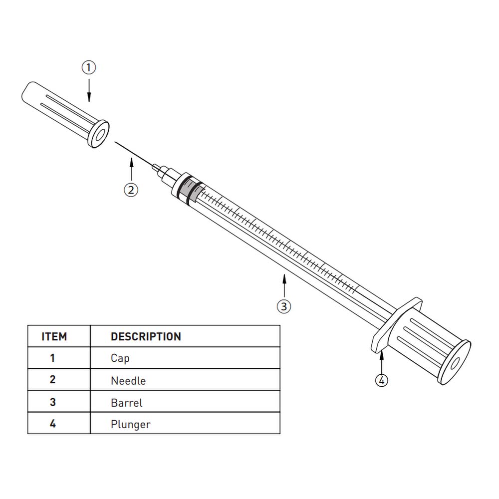 1mL Insulin Syringe with Fixed Needle – Sterile Disposable, Box of 100