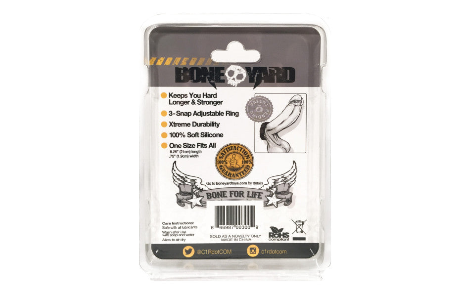 Boneyard Silicone Cock Strap - 3 Snap Ring - Black