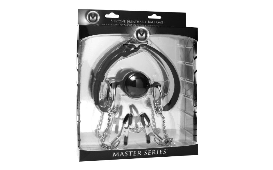 Hinder Breathable Silicone Ball Gag With Nipple Clamps