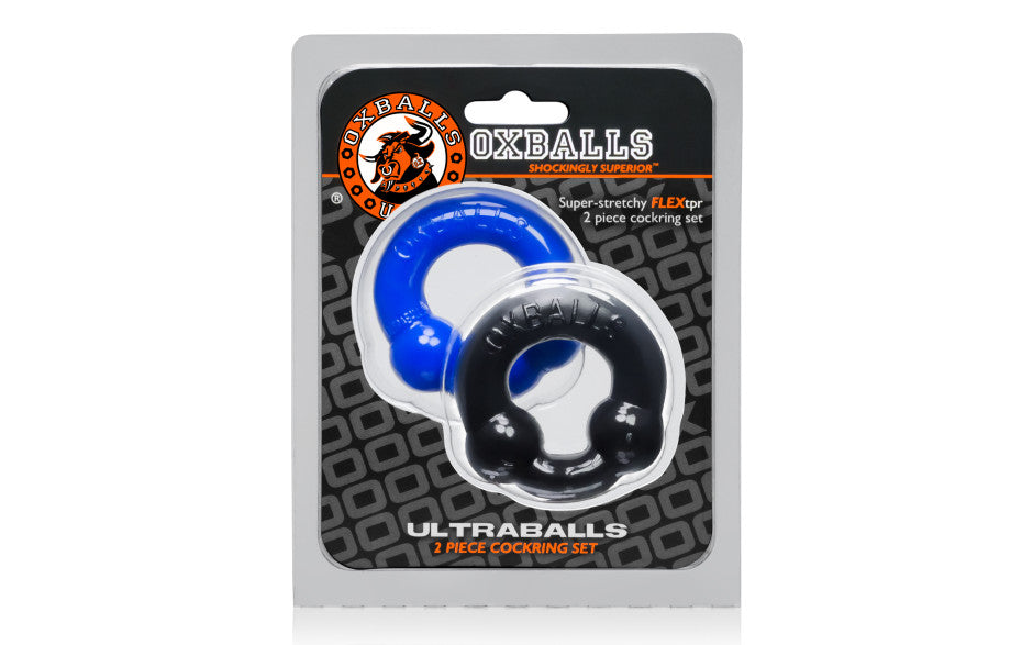 Ultraballs 2 Pk Cockring Black And Pool Blue