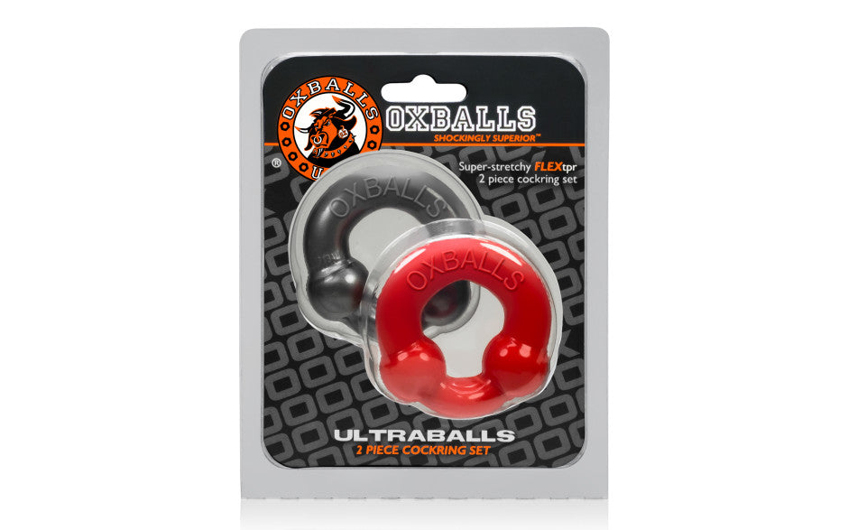 Ultraballs 2 Pk Cockring Steel And Red