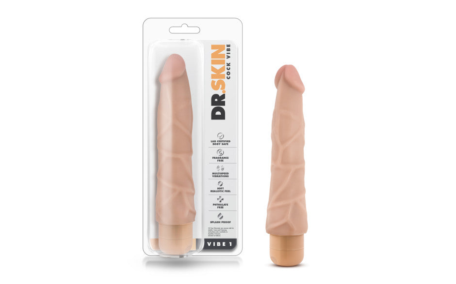 Dr Skin Cock Vibe 1 9in Vibrating Cock Beige