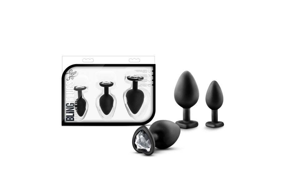 Luxe Bling Plugs Training Kit Black With Clear Gems