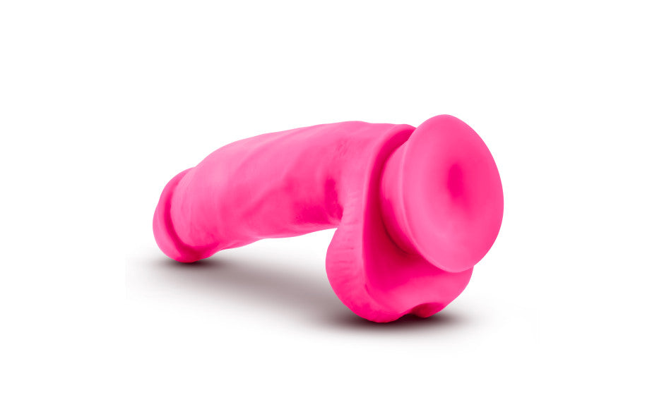 Neo Elite 7in Silicone Dual Density Cock with Balls Neon Pink