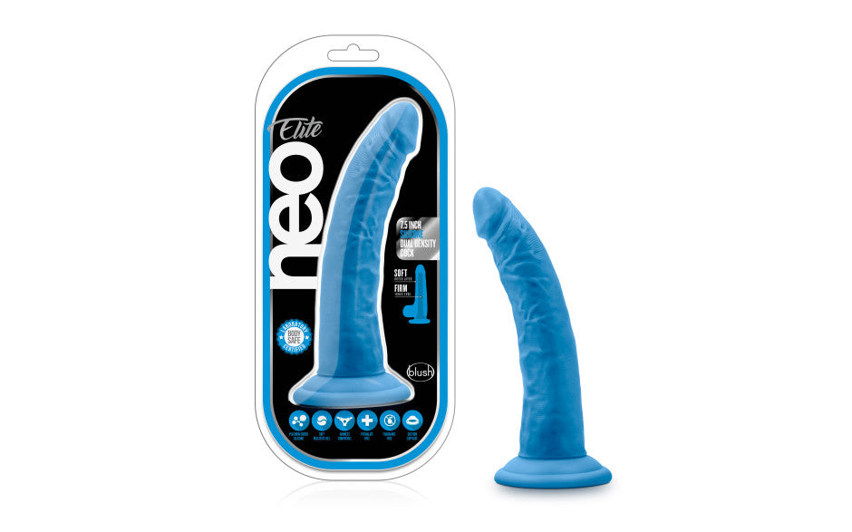 Neo Elite 7.5in Silicone Dual Density Cock Neon Blue