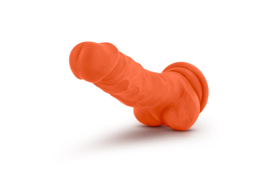 Neo Elite 7.5in Silicone Dual Density Cock with Balls Neon Orange