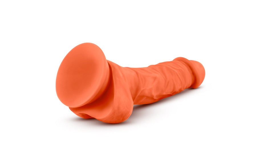Neo Elite 7.5in Silicone Dual Density Cock with Balls Neon Orange