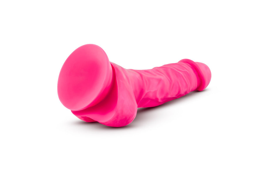 Neo Elite 7.5in Silicone Dual Density Cock with Balls Neon Pink