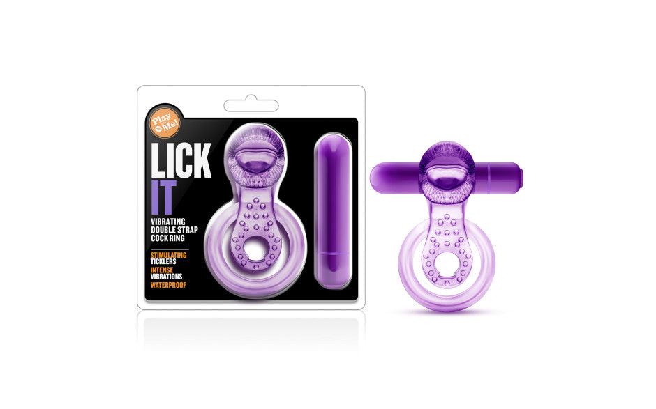 Play With Me Lick It Vibrating Double Strap Cock Ring Purple