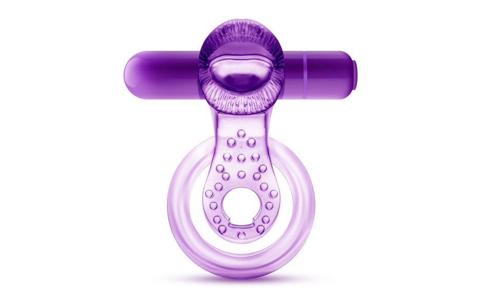 Play With Me Lick It Vibrating Double Strap Cock Ring Purple