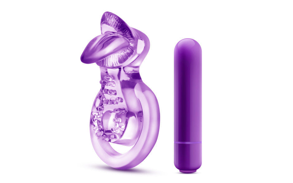 Play With Me Lick It Vibrating Double Strap Cock Ring Purple