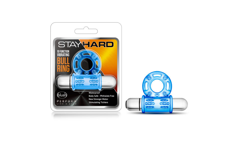 Stay Hard 10 Function Vibrating Bull Ring Blue