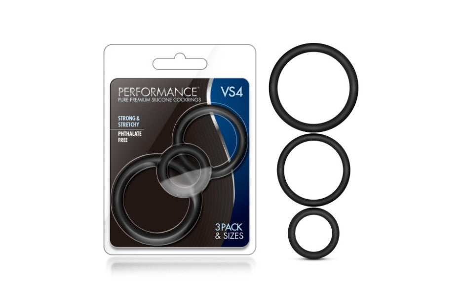 Performance Silicone Cock Ring 3 Pc Set Black