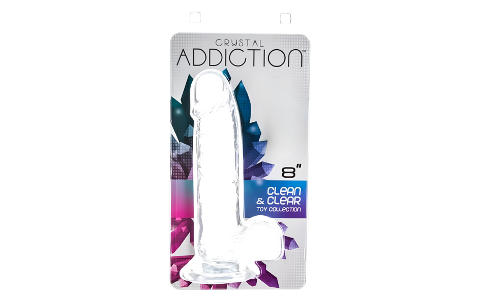 Crystal Dildo w Balls 8in Clear