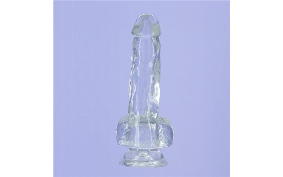 Crystal Dildo w Balls 8in Clear