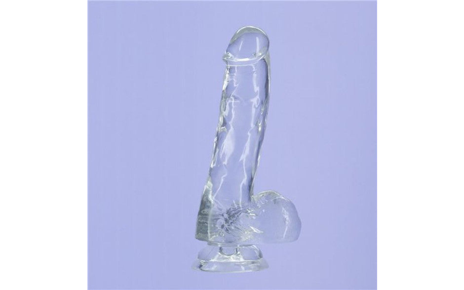 Crystal Dildo w Balls 8in Clear
