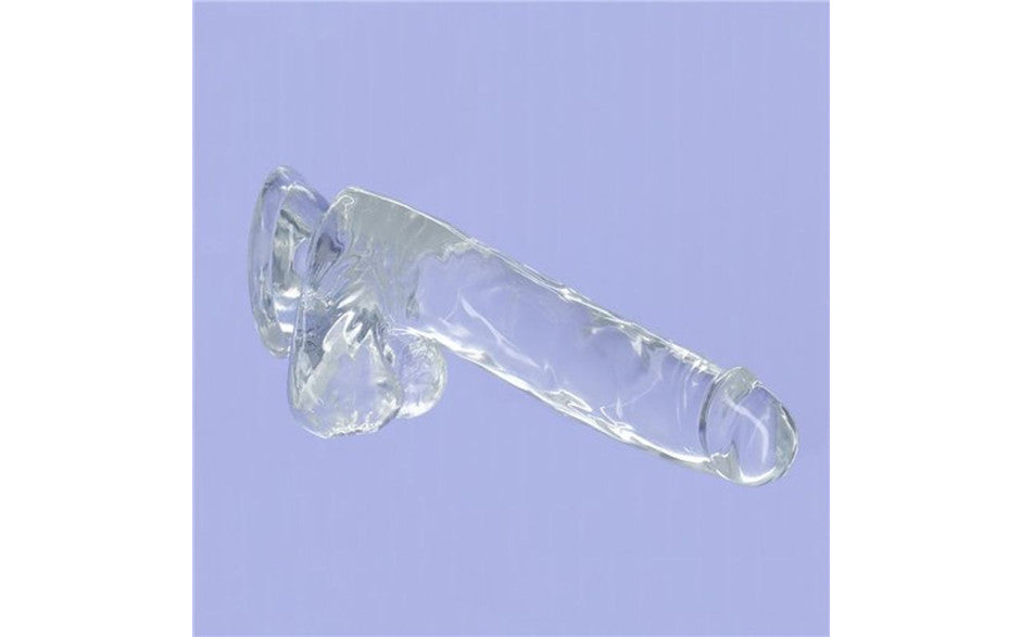 Crystal Dildo w Balls 8in Clear