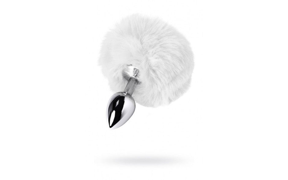 Silver Metal Anal Plug Small w White Tail