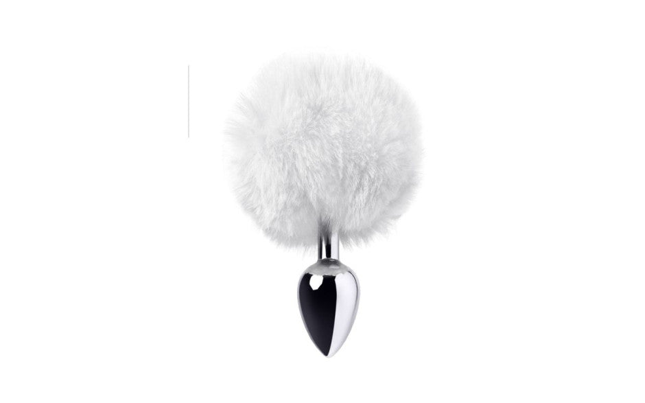Silver Metal Anal Plug Small w White Tail