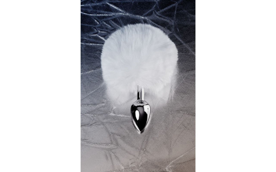 Silver Metal Anal Plug Small w White Tail