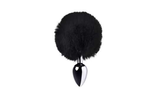 Silver Metal Anal Plug Small w Black Tail