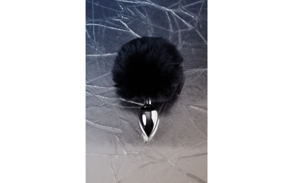 Silver Metal Anal Plug Small w Black Tail