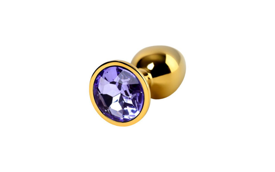 Gold Metal Anal Plug w Amethyst Crystal Small