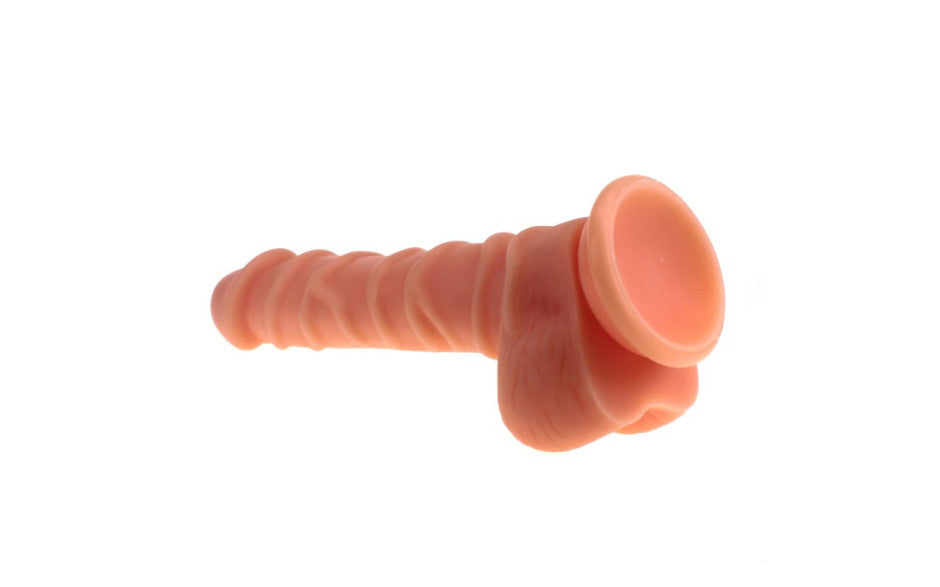 Realistic Dildo Ridged Shaft w Balls Flesh