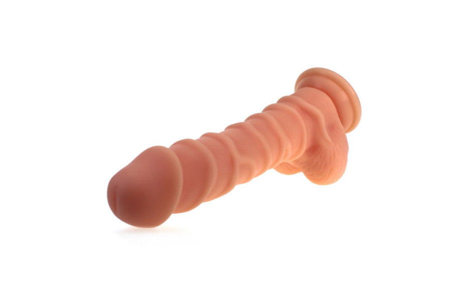 Realistic Dildo Ridged Shaft w Balls Flesh