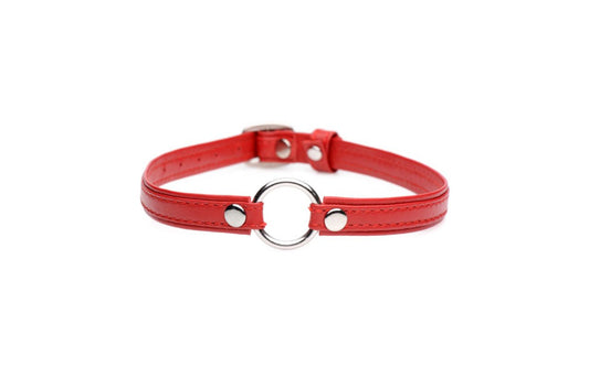 Fiery Pet Leather Choker w Silver Ring Red