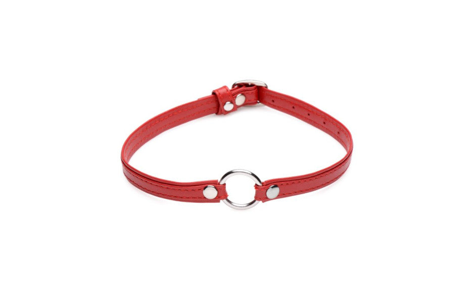 Fiery Pet Leather Choker w Silver Ring Red