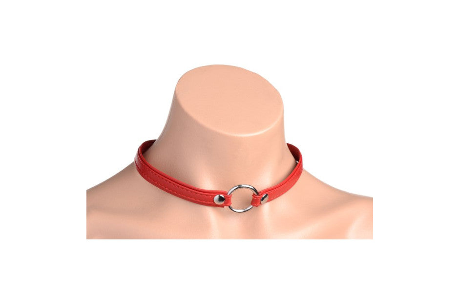 Fiery Pet Leather Choker w Silver Ring Red